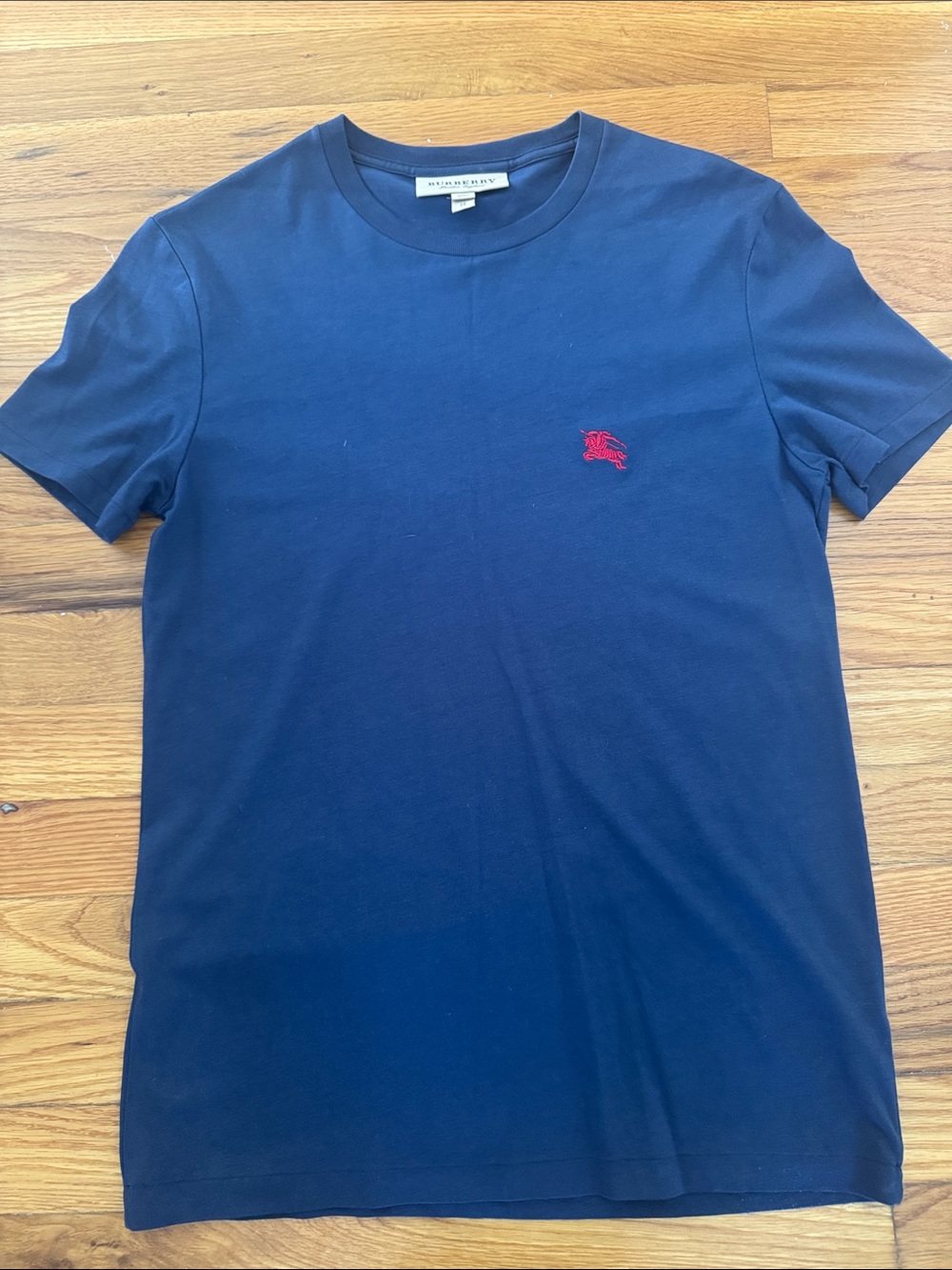 Burberry Navy Short-Sleeve Tee with Red Embroidered Logo